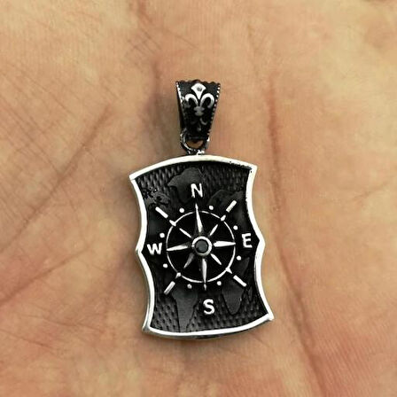 Özel Pusula Tasarımlı  925 Ayar Gümüş Erkek Kolye Ucu