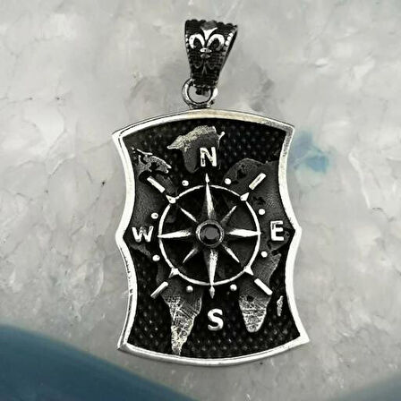 Özel Pusula Tasarımlı  925 Ayar Gümüş Erkek Kolye Ucu