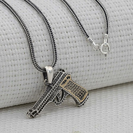 Özel Tabanca Tasarımlı 925 Ayar Gümüş Erkek Kolye