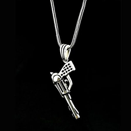 Özel Tabanca Tasarımlı 925 Ayar Gümüş Erkek Kolye