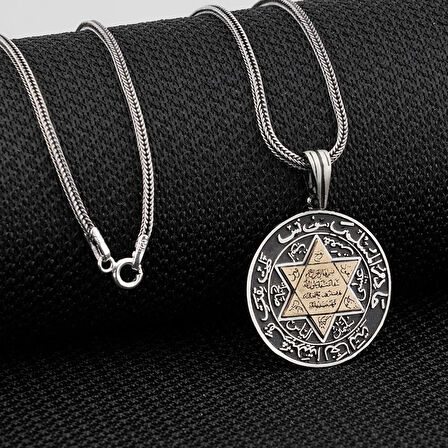 Süleyman Mührü Kalın Zincirli Özel Tasarım 925 Ayar Gümüş Erkek Kolye