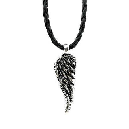 Özel Kartal Kanadı Tasarımlı Deri İpli 925 Ayar Gümüş Erkek Kolye