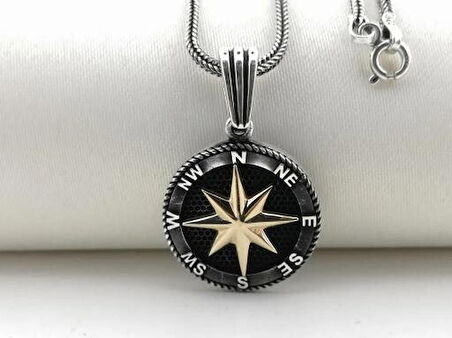 Özel Pusula Tasarımlı  925 Ayar Gümüş Erkek Kolye