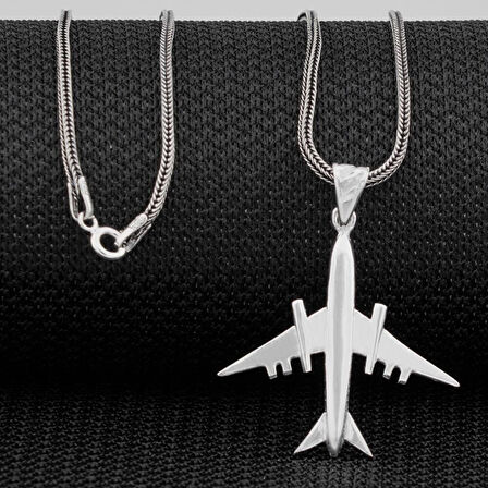 Uçak Tsarımlı  925 Ayar Gümüş Erkek Kolye