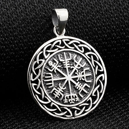 Viking Vegvisir Pusulası 925 Ayar Gümüş Erkek Kolye Ucu