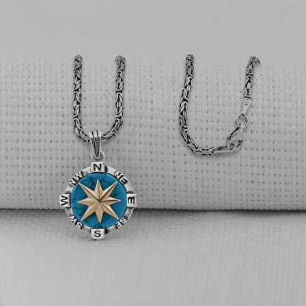 Pusula 925 Ayar Gümüş Erkek Kolye