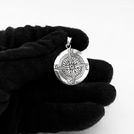 Pusula Yön Tasarımlı 925 Ayar Gümüş Erkek Kolye Ucu