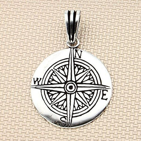 Pusula Yön Tasarımlı 925 Ayar Gümüş Erkek Kolye Ucu