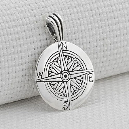 Pusula Yön Tasarımlı 925 Ayar Gümüş Erkek Kolye