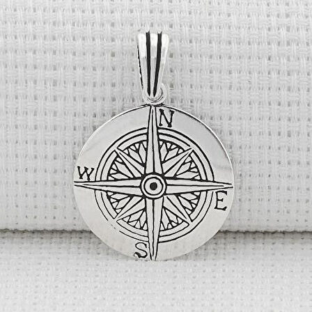 Pusula Yön Tasarımlı 925 Ayar Gümüş Erkek Kolye Ucu