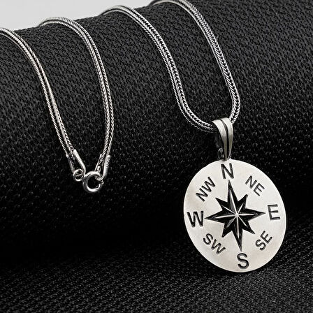 Pusula Tasarımlı 925 Ayar Gümüş Erkek Kolye