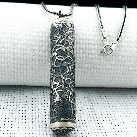 Silindir Cevşeni Kebir Dualı 925 Ayar Gümüş Erkek Kolye