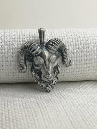 Sakallı Koç Başı Üç Boyutlu 925 Ayar Gümüş Erkek Kolye Ucu