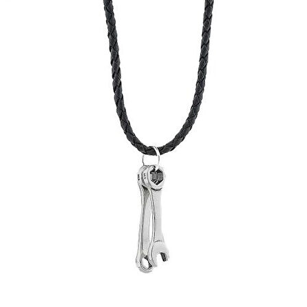 Tamir Anahtarı Deri İpli 925 Ayar Gümüş Erkek Kolye