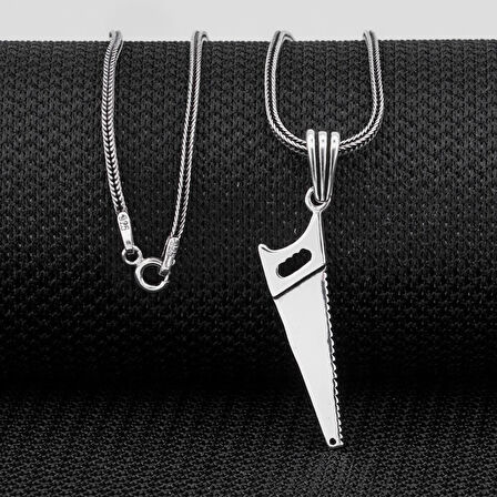 Testere Tasarımlı 925 Ayar Gümüş Erkek Kolye