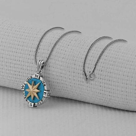 Pusula Tasarımlı 925 Ayar Gümüş Erkek Kolye