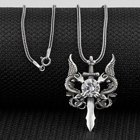 Ejderha Tasarımlı 925 Ayar Gümüş Erkek Kolye