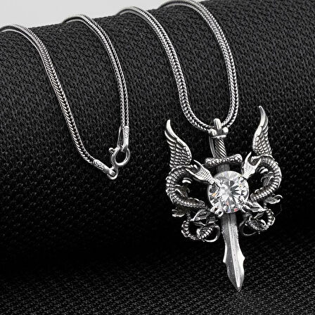 Ejderha Tasarımlı 925 Ayar Gümüş Erkek Kolye