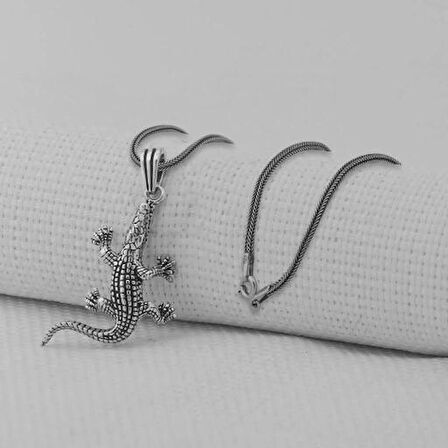 Timsah 925 Ayar Gümüş Erkek Kolye