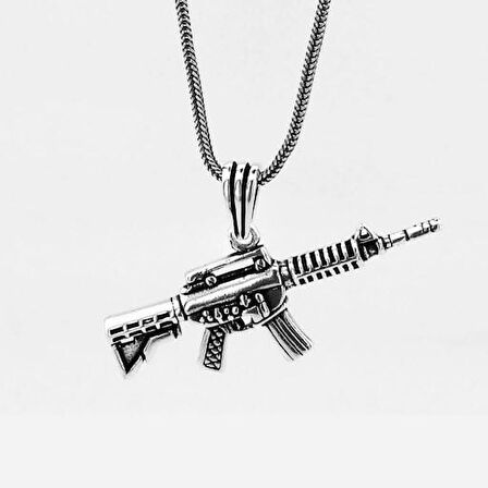 Tüfek Tasarımlı 925 Ayar Gümüş Erkek Kolye