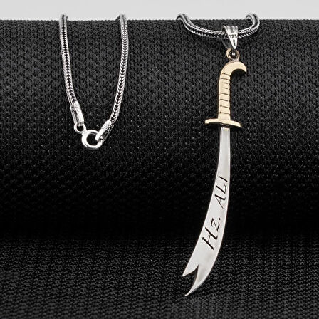 Türkçe Ve Arapça Hz Ali Yazılı Zulfikar 925 Ayar Gümüş Erkek Kolye