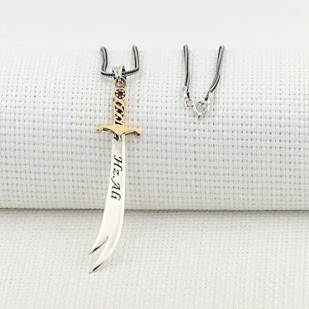 Türkçe Ve Arapça Hz Ali Yazılı Zulfikar 925 Ayar Gümüş Erkek Kolye