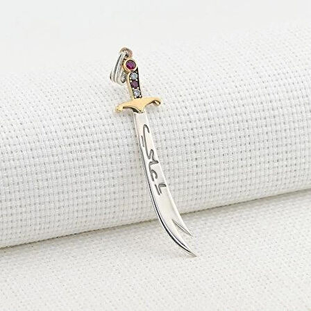 Türkçe Ve Arapça Hz Ali Yazılı Zulfikar 925 Ayar Gümüş Erkek Kolye Ucu