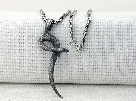 Üç Boyutlu Kara Bamba Yılan Kral Zincir 925 Ayar Gümüş Erkek Kolye