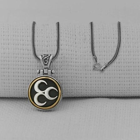 Üç Hilal Ortası Dönen 925 Ayar Gümüş Erkek Kolye