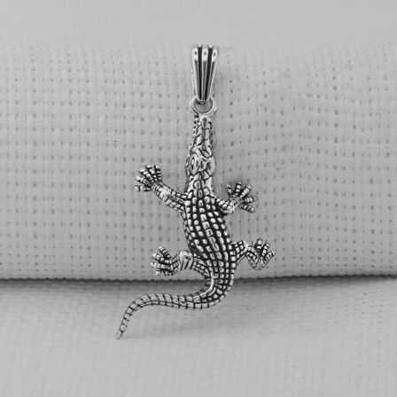 Timsah 925 Ayar Gümüş Erkek Kolye Ucu