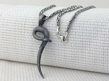 Üç Boyutlu Kara Bamba Yılan  Kral Zincir 925 Ayar Gümüş Erkek Kolye