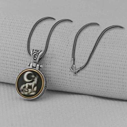 Uluyan Kurt Ay Yıldız  Ortası Dönen  925 Ayar Gümüş Erkek Kolye