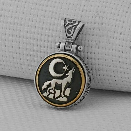 Uluyan Kurt Ay Yıldız  Ortası Dönen  925 Ayar Gümüş Erkek Kolye Ucu