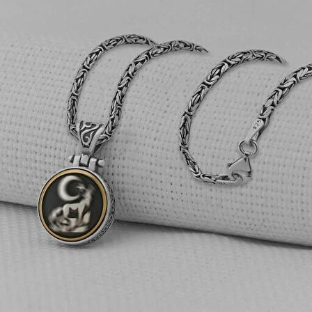 Uluyan Kurt Ay Yıldız Kral Zincir Ortası Dönen  925 Ayar Gümüş Erkek Kolye