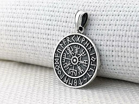 Viking Vegvisir Pusulası 925 Ayar Gümüş Erkek Kolye Ucu