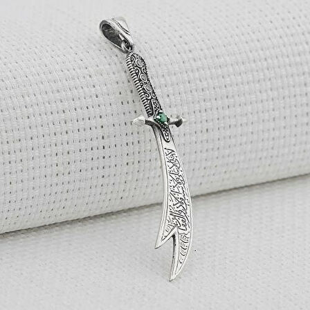 Yeşil Taşlı Zulfikar 925 Ayar Gümüş Erkek Kolye Ucu