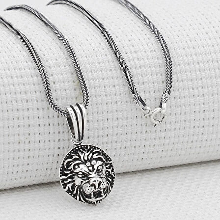 Aslan Figürlü 925 Ayar Gümüş Erkek Kolye