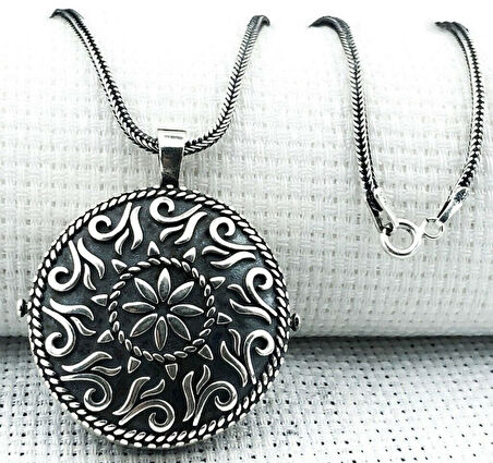 Yuvarlak Cevşen Muska Kabi 925 Ayar Gümüş Erkek Kolye