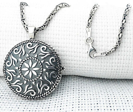 Yuvarlak Cevşen Muska Kabi Kral Zincir 925 Ayar Gümüş Erkek Kolye