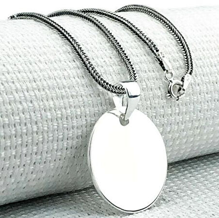 Plaka Yuvarlak Parlak Küçük Boy 925 Ayar Gümüş Erkek Kolye