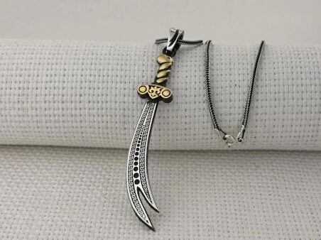 Zülfikar Figürlü Dualı 925 Ayar Gümüş Erkek Kolye