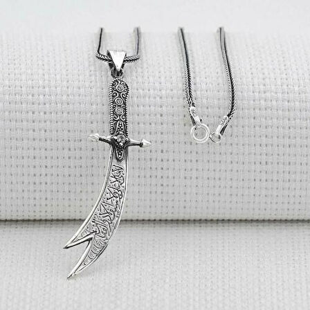 Zülfikar Figürlü Dualı 925 Ayar Gümüş Erkek Kolye