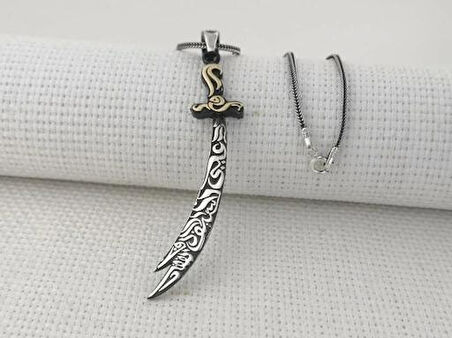 Zülfikar Figürlü Dualı 925 Ayar Gümüş Erkek Kolye