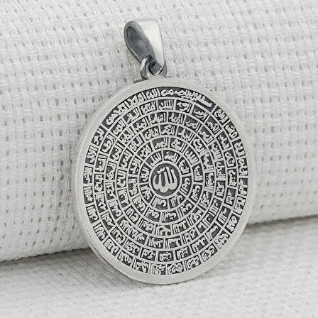 Büyük Boy Esma Husna Dualı 925 Ayar Gümüş Erkek Kolye Ucu