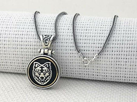 Bozkurt Tasarımlı Ortası Dönen 925 Ayar Gümüş Erkek Kolye