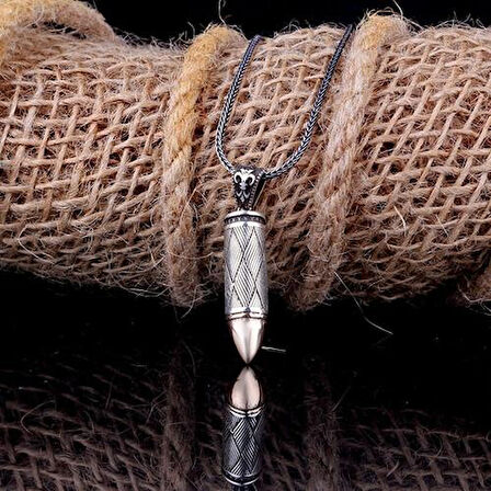 Desenli Motifli Mermi 925 Ayar Gümüş Erkek Kolye