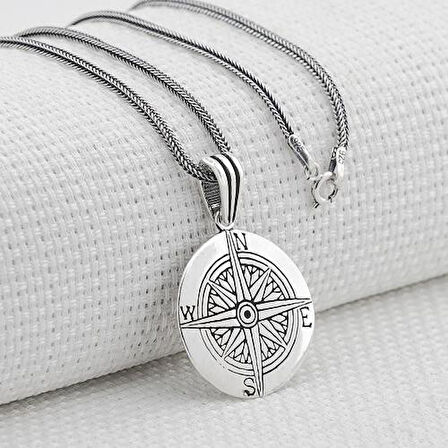 Pusula Tasarımı 925 Ayar Gümüş Erkek Kolye