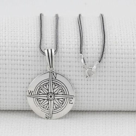 Pusula Tasarımı 925 Ayar Gümüş Erkek Kolye