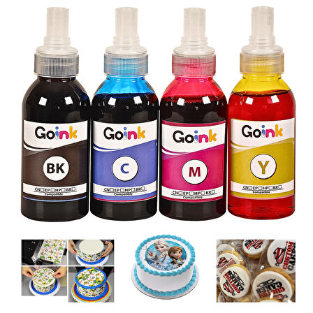 Goink Canon GI-41 Uyumlu Gıda Mürekkebi Seti 4x100 ml (CMYK) - Pasta ve Kurabiye Süsleme için Yüksek