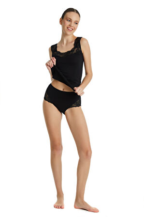Blackspade 1333 Kadın Private Dantel Midi Slip Siyah